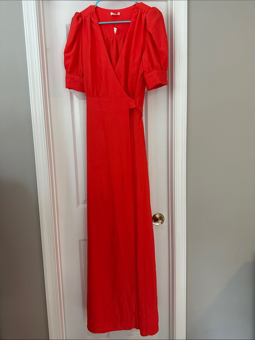 A. Peach wrap maxi dress